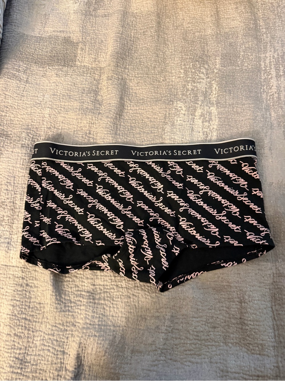 Victoria's Secret Black Boyshorts with Pink Script Logo